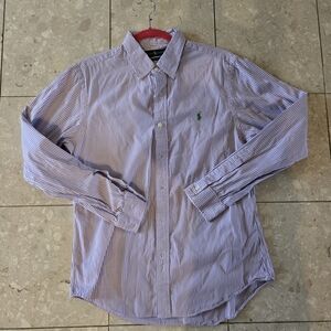 Ralph Lauren Striped Purple and White Men's Shirt - Large Slim